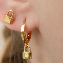 Load image into Gallery viewer, Lock Huggie Hoops
